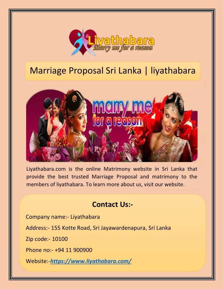 marriage proposal sri lanka liyathabara