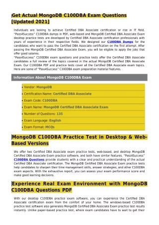 get actual mongodb c100dba exam questions updated