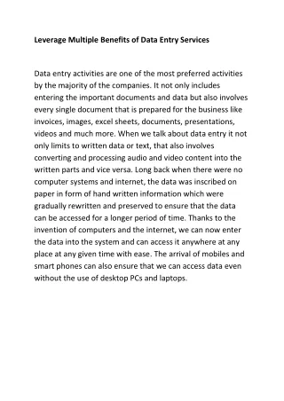leverage multiple benefits of data entry services