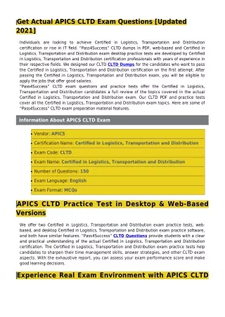 Try Real APICS CLTD Dumps PDF And Get Success [2021]