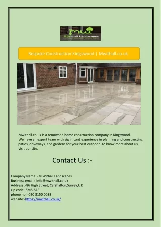 Bespoke Construction Kingswood | Mwithall.co.uk