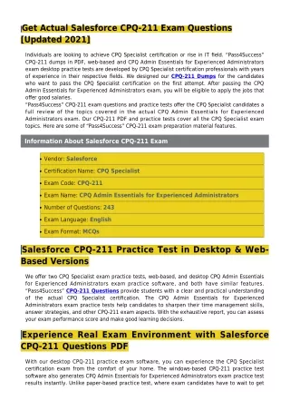 New Released Salesforce CPQ-211 Dumps PDF [Free PDF Demo]