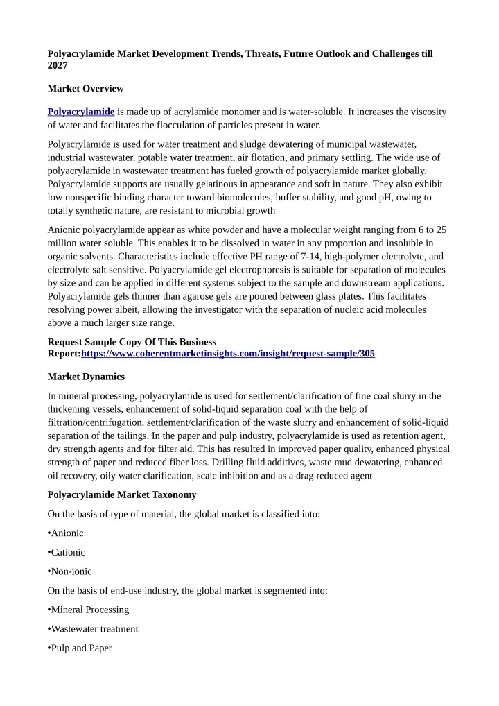 polyacrylamide market development trends threats