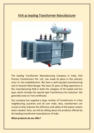 KVA as leading Transformer Manufacturer
