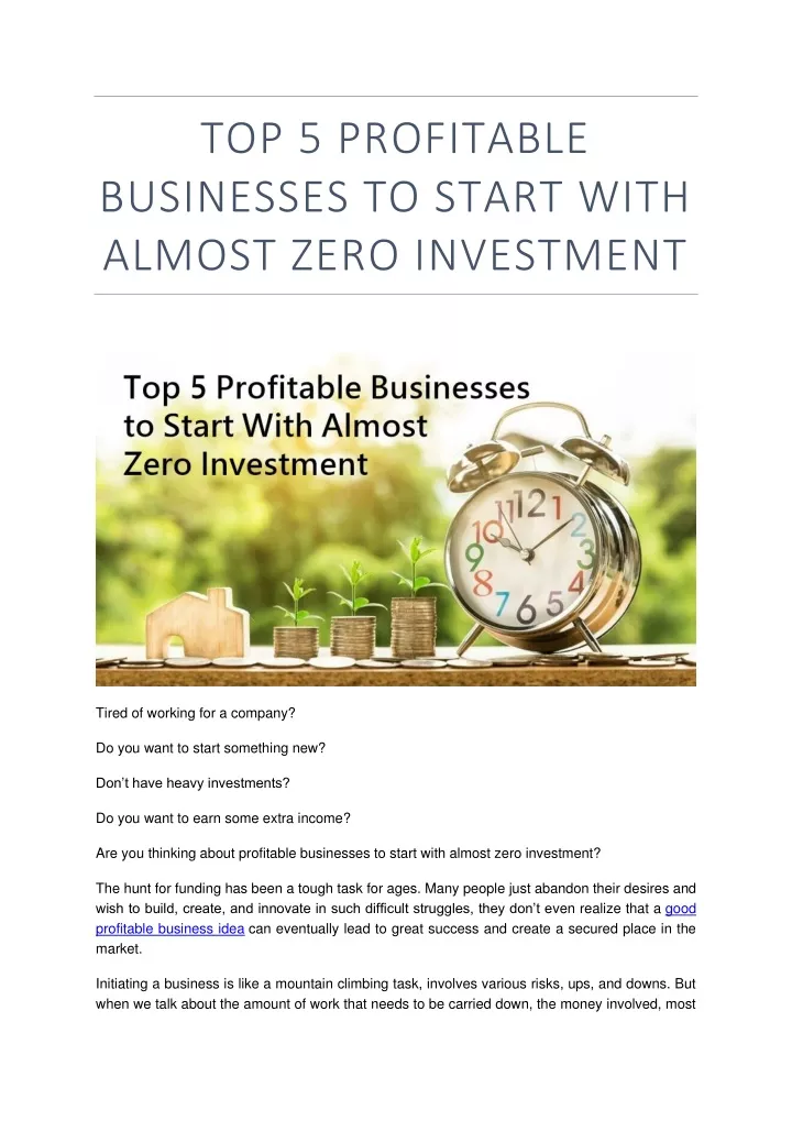 top 5 profitable businesses to start with almost