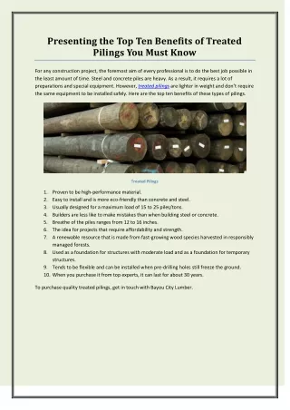 Presenting the Top Ten Benefits of Treated Pilings You Must Know