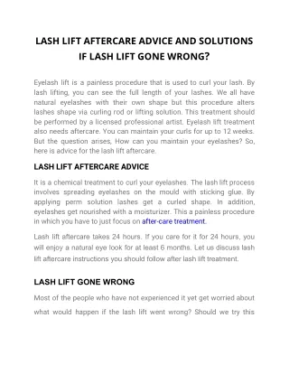 LASH LIFT AFTERCARE ADVICE AND SOLUTIONS IF LASH LIFT GONE WRONG?