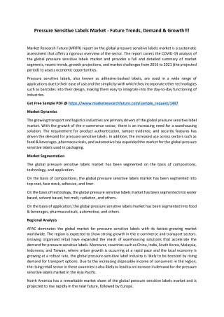 Comprehensive Scope of Pressure Sensitive Labels Market by 2021