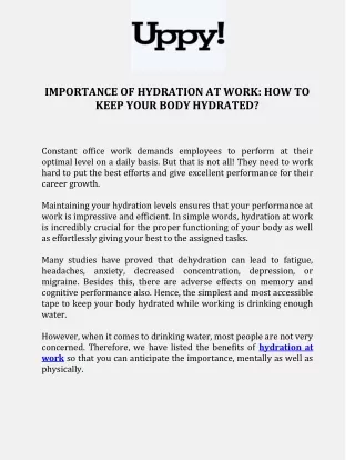 Importance of Hydration at Work: How to Keep Your Body Hydrated?