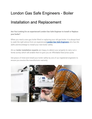 London Gas Safe Engineers - Boiler Installation and Replacement