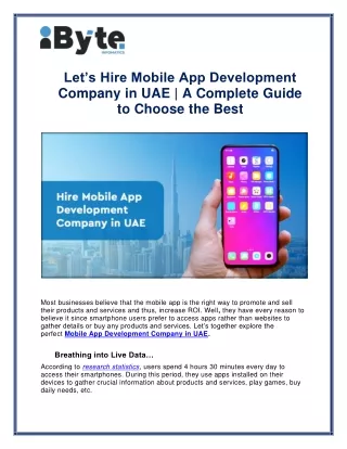 Let’s Hire Mobile App Development Company in UAE | A Complete Guide to Choose the Best