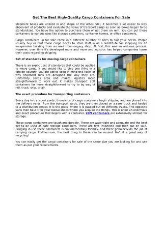 get the best high quality cargo containers
