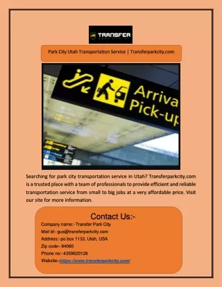 Park City Utah Transportation Service | Transferparkcity.com
