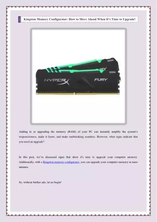 kingston memory configurator how to move ahead