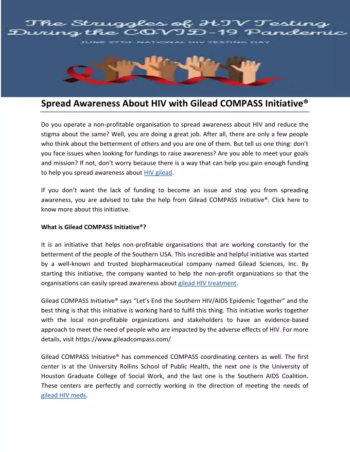 spread awareness about hiv with gilead compass
