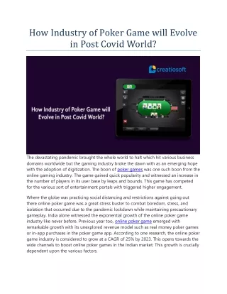 how industry of poker game will evolve in post