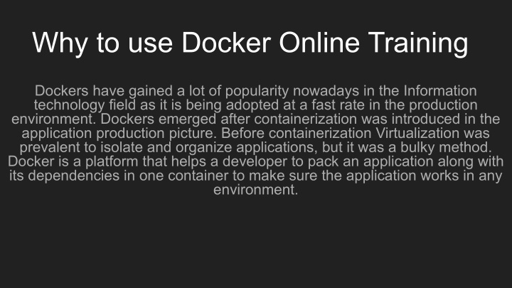 why to use docker online training