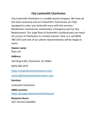 City Locksmith Charleston