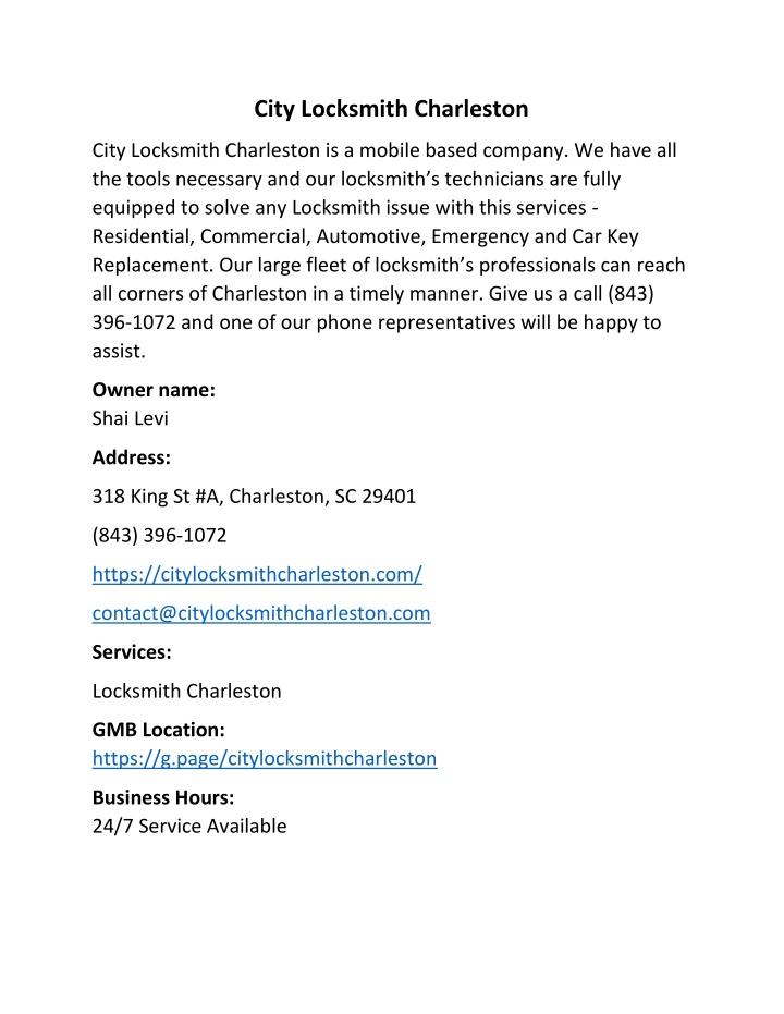 city locksmith charleston