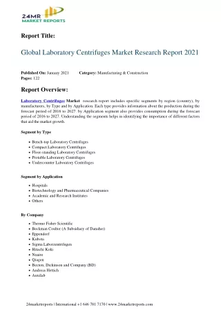 Laboratory Centrifuges Market Research Report 2021