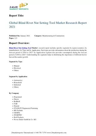Blind Rivet Nut Setting Tool Market Research Report 2021