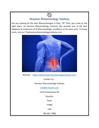 Best Katy Rheumatology | Houston Rheumatology Institute