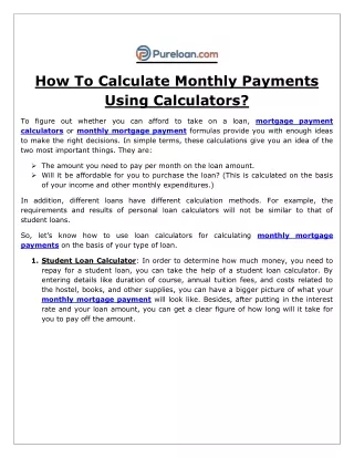 how to calculate monthly payments using