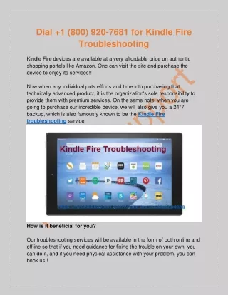 Dial  1 (800) 920-7681 for Kindle Fire Troubleshooting