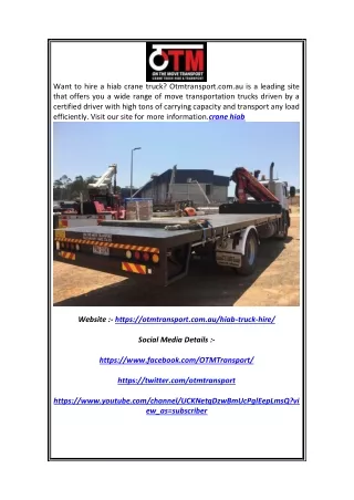 want to hire a hiab crane truck otmtransport