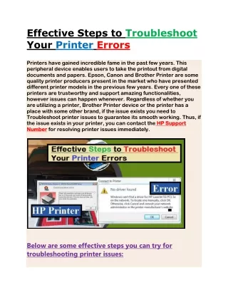 Effective Steps to Troubleshoot Your Printer Errors