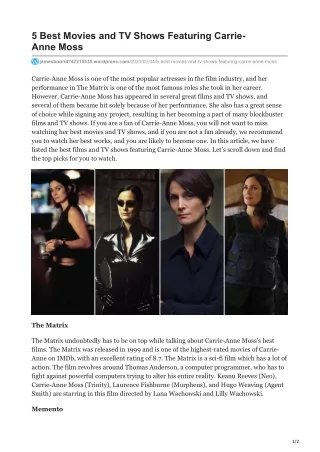 5 Best Movies and TV Shows Featuring Carrie-Anne Moss