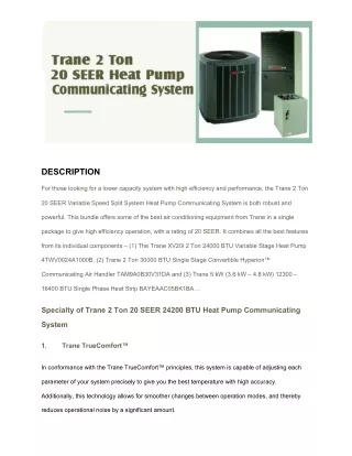 Trane 2 Ton 20 SEER Heat Pump Communicating System