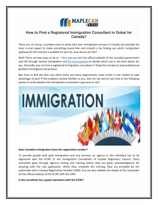 How to Find a Registered Immigration Consultant in Dubai for Canada?