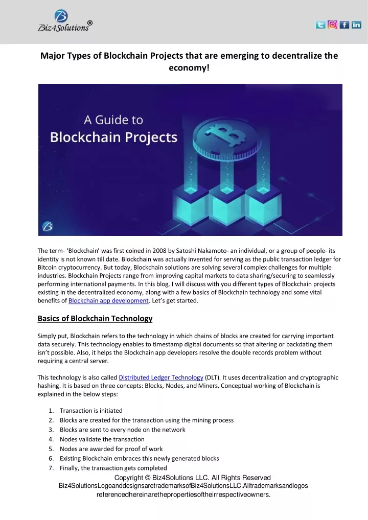 major types of blockchain projects that