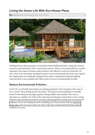 Living the Green Life With Eco-House Plans