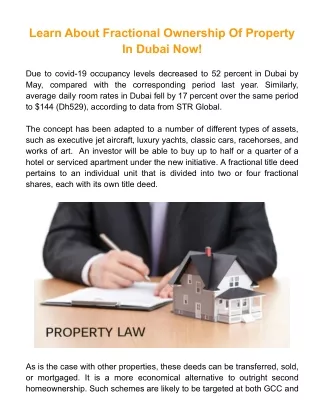 Learn About Fractional Ownership Of Property In The Dubai Now!