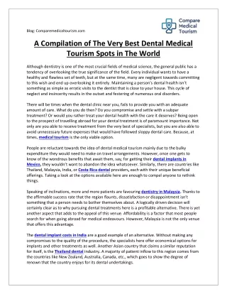 A Compilation of the Very Best Dental Medical Tourism Spots in The World