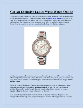 Get An Exclusive Ladies Wrist Watch Online