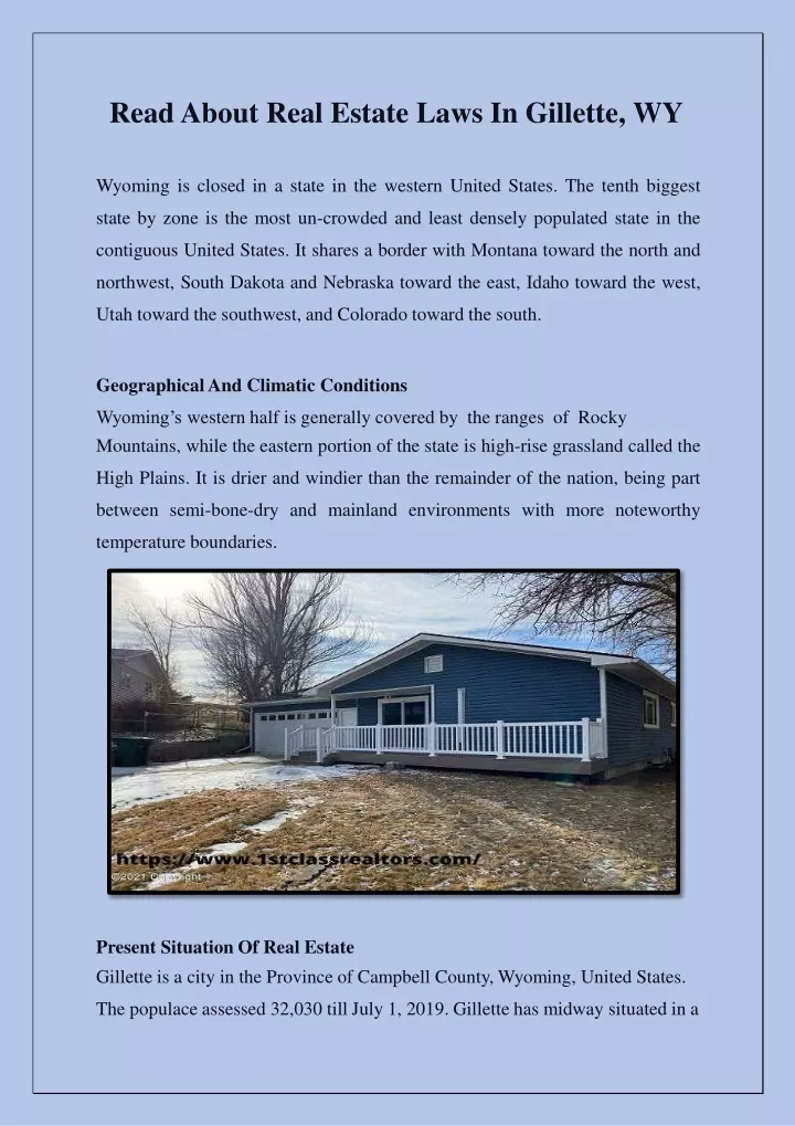 read about real estate laws in gillette wy