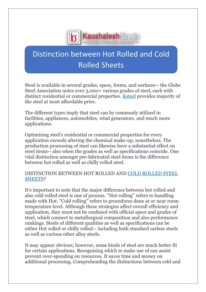 distinction between hot rolled and cold rolled