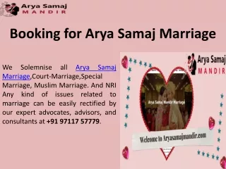 Booking for Arya Samaj Marriage