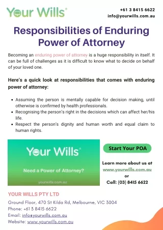 Responsibilities of Enduring Power of Attorney
