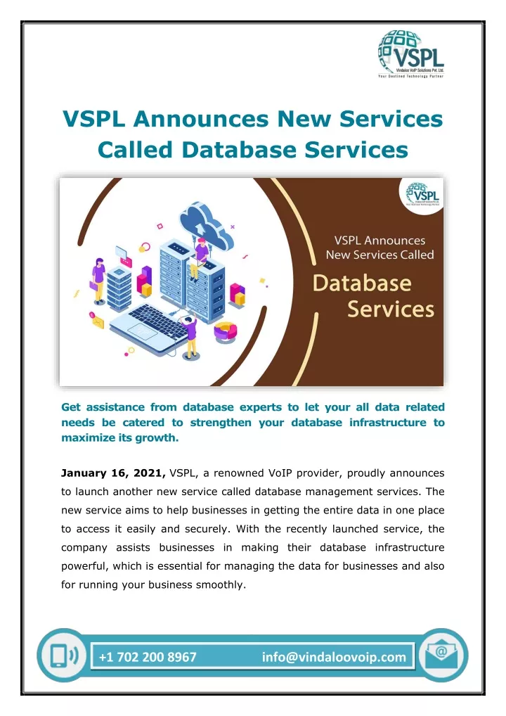 vspl announces new services called database
