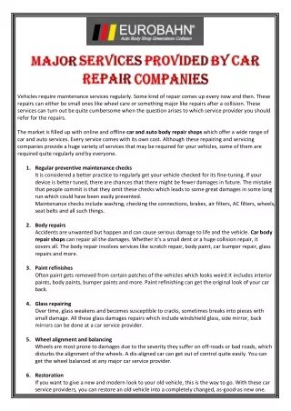 Major services provided by car repair companies