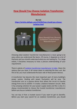 how should you choose isolation transformer