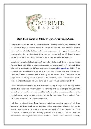 best fish farm in utah @ coveriverranch com