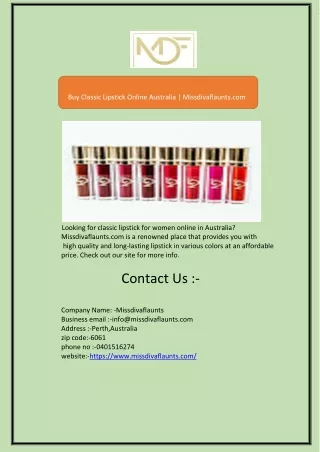 Buy Classic Lipstick Online Australia | Missdivaflaunts.com