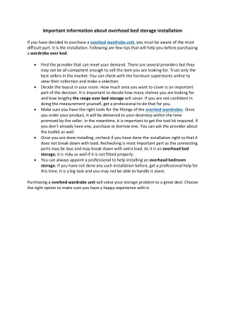 important information about overhead bed storage