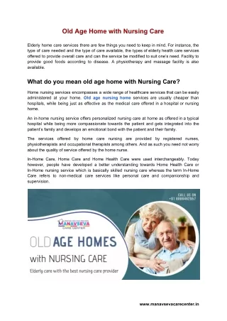looking for old age nursing home? we have old age home with nursing care for all patients. contact top nursing home for
