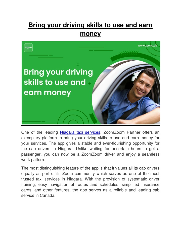 bring your driving skills to use and earn money